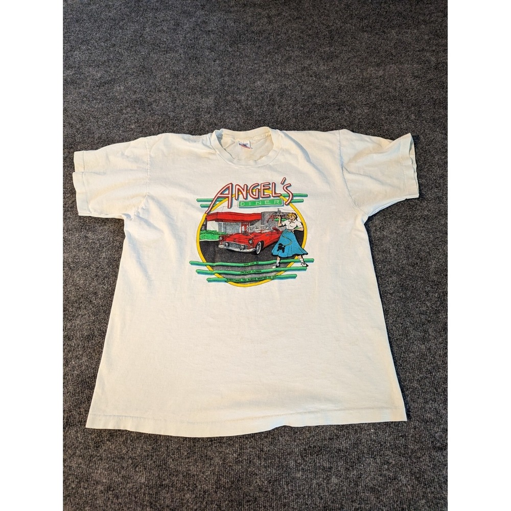 Vintage Fruit of the Loom Angels diner XL Orlando FL Single Stich T Shirt White